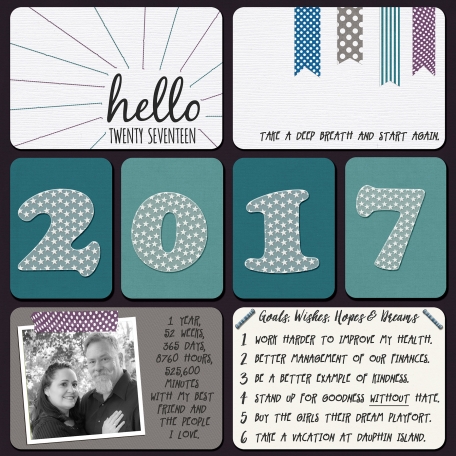 2017 - Start Again title page, cover page layout made with Best Is Yet To Come 2017 digital scrapbook, project life, pocket scrapping kit by Scrumptiously at Pixel Scrapper 